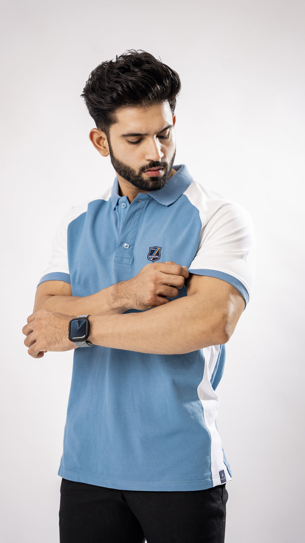 Men's White & Blue Cotton Polo T-Shirt