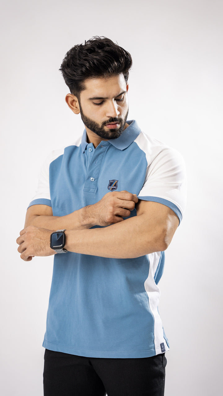 Men's White & Blue Cotton Polo T-Shirt