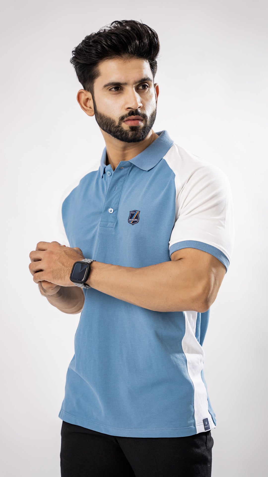 White & Blue Cotton Polo T-Shirt for men, photo 4