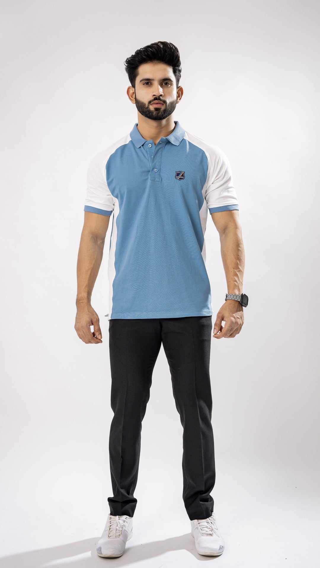 White & Blue Cotton Polo T-Shirt for men, photo 5
