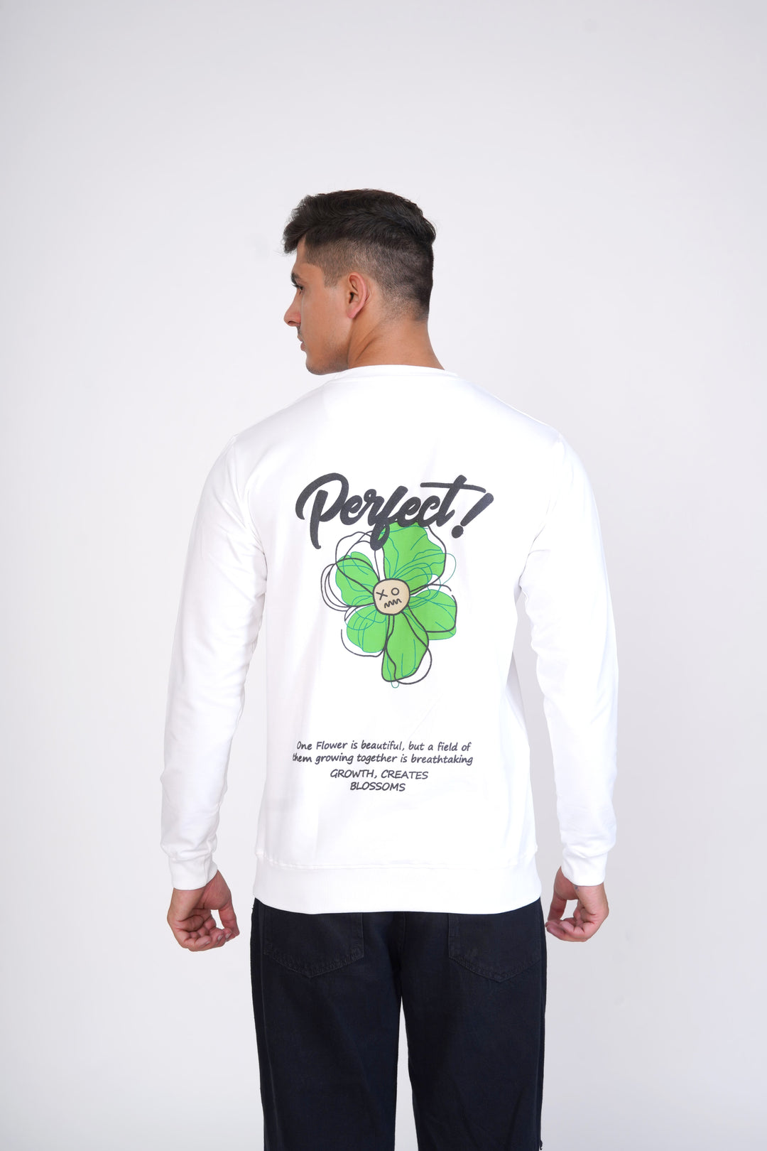 Men's White & Green Floral Organic Cotton Sweatshirt