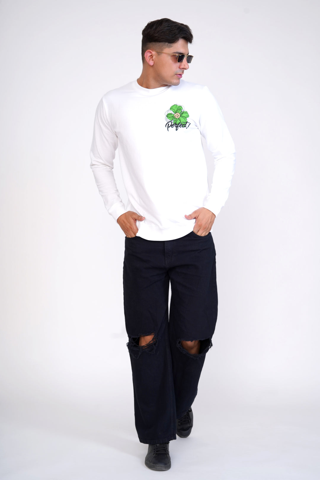 White & Green Floral Organic Cotton Sweatshirt for men, photo 4