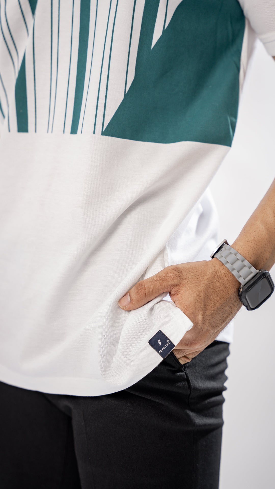 Men's White & Green Pique Cotton Polo T-Shirt