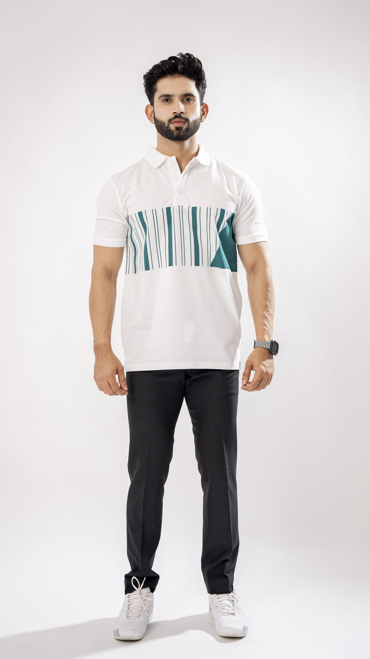 White & Green Pique Cotton Polo T-Shirt for men, photo 4