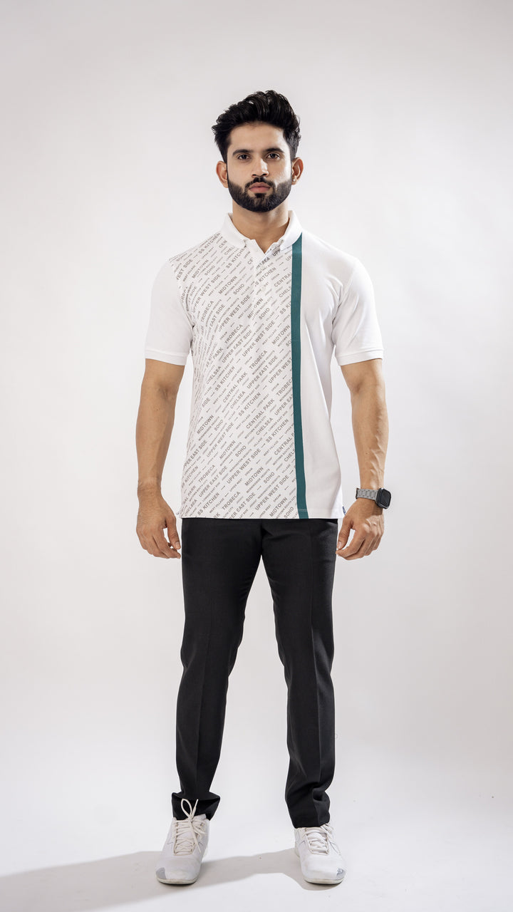 White & Green Textured Cotton Polo T-Shirt by ROYALTAIL