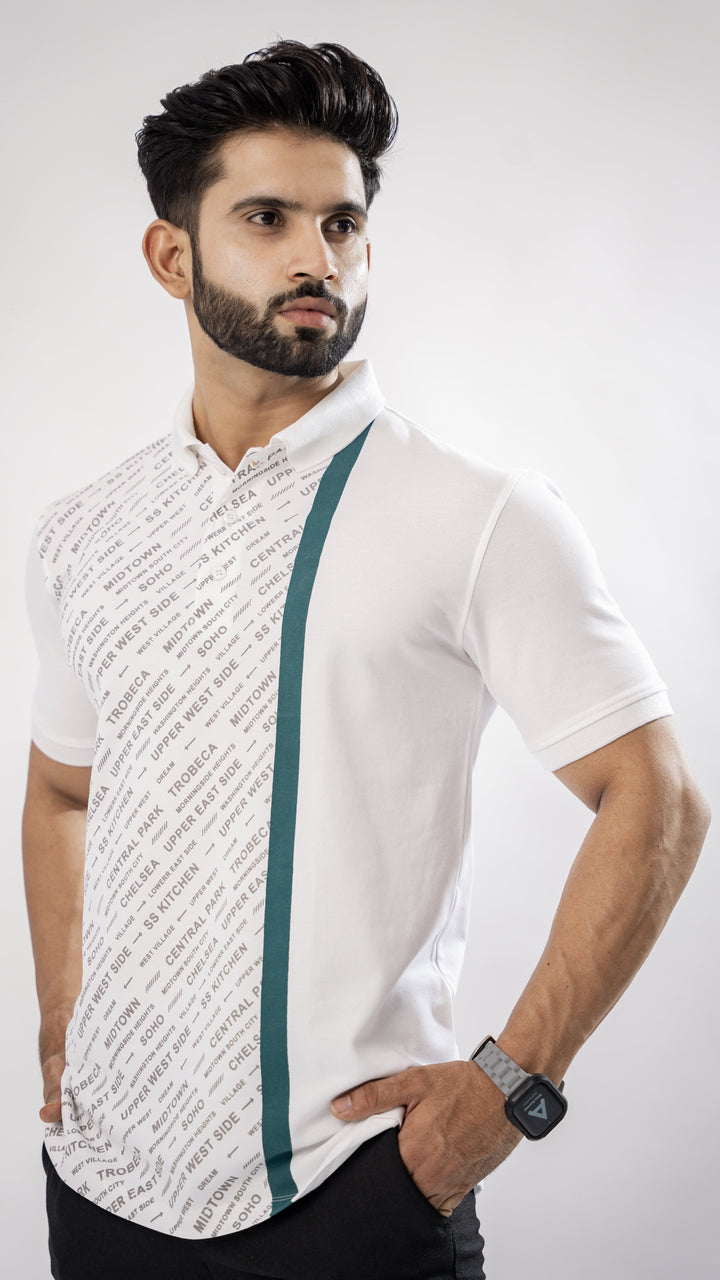 White & Green Textured Cotton Polo T-Shirt for men, photo 5