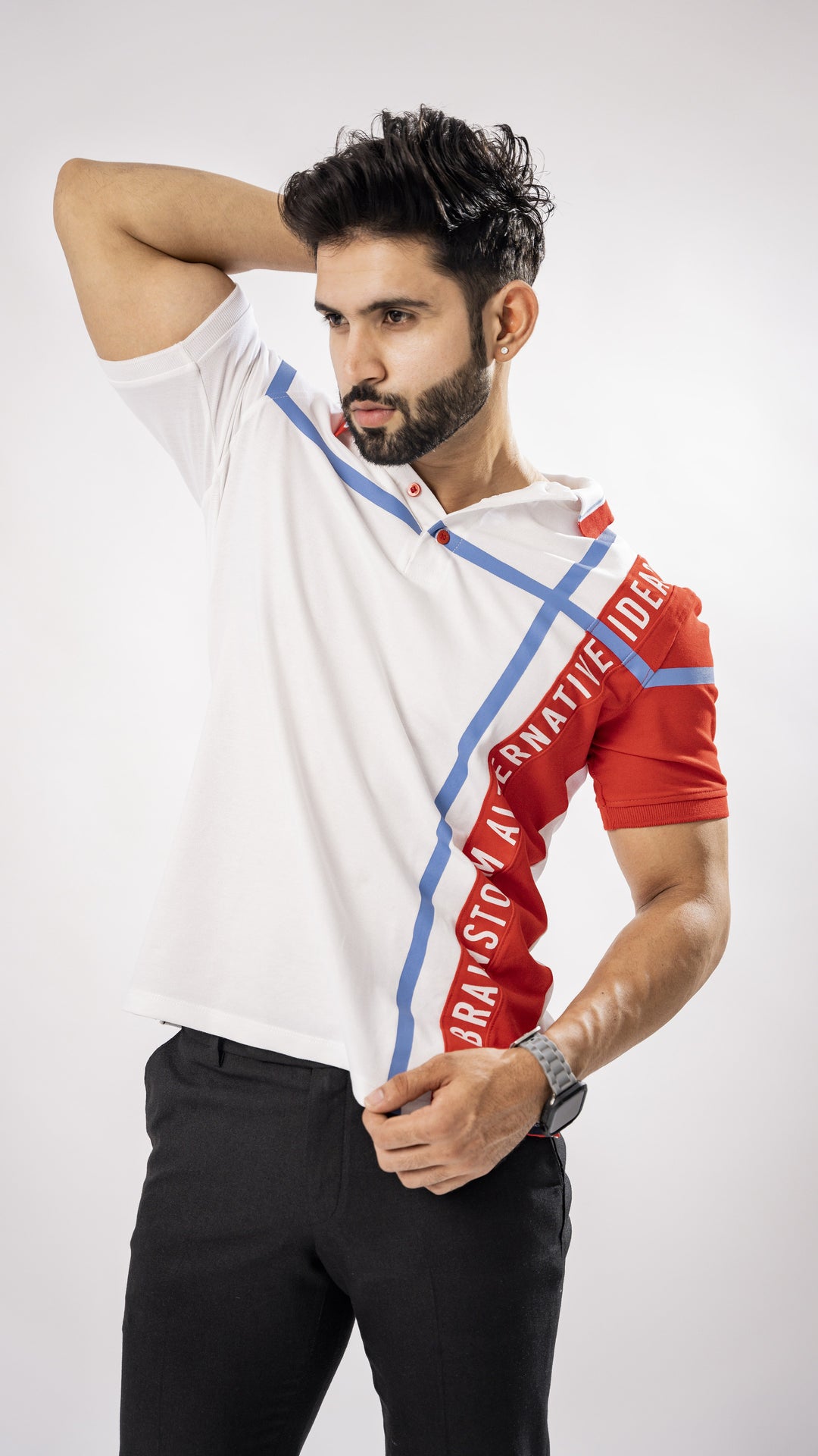 White & Red Textured Cotton Polo T-Shirt for men – ROYALTAIL