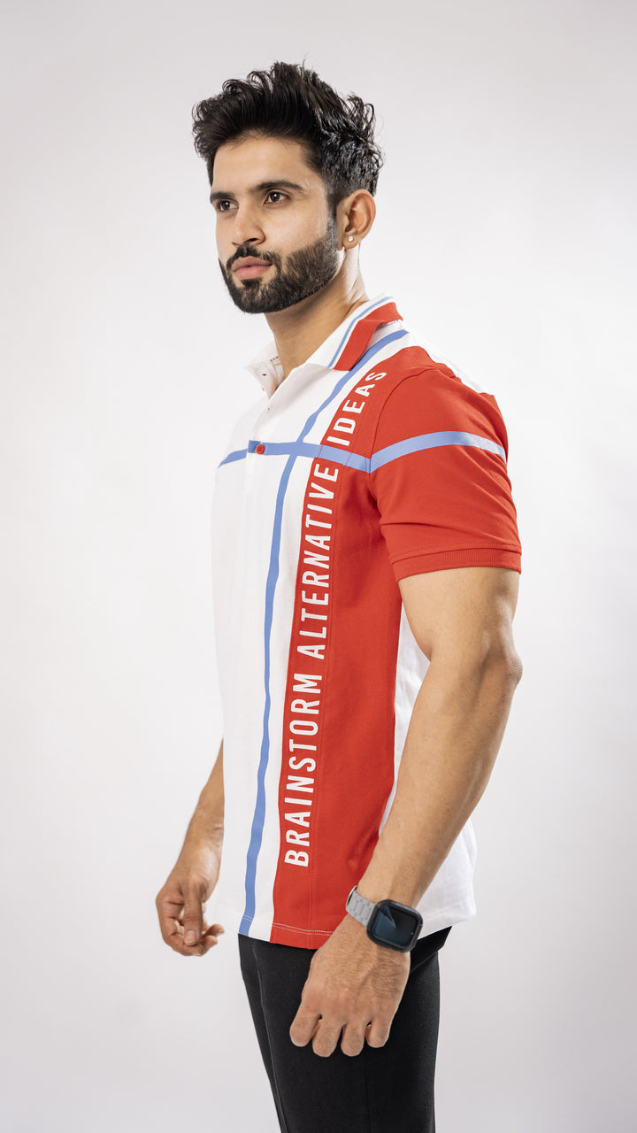 White & Red Textured Cotton Polo T-Shirt for men, photo 6