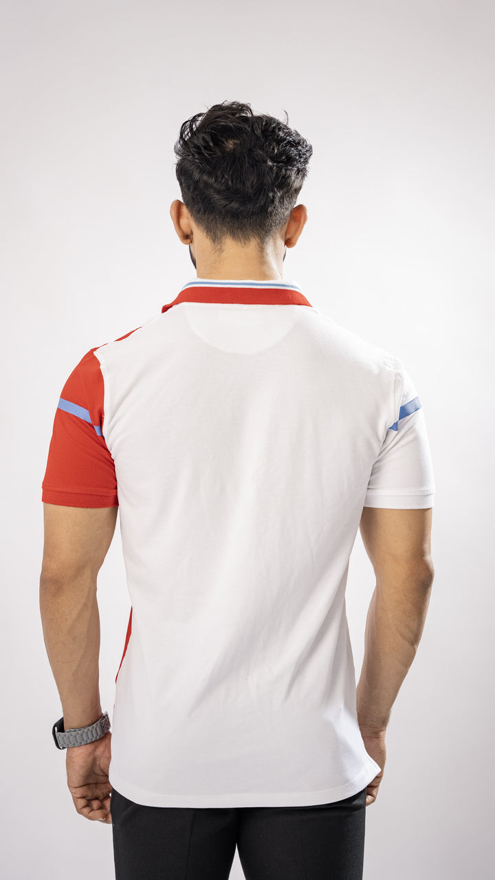White & Red Textured Cotton Polo T-Shirt for men, photo 7