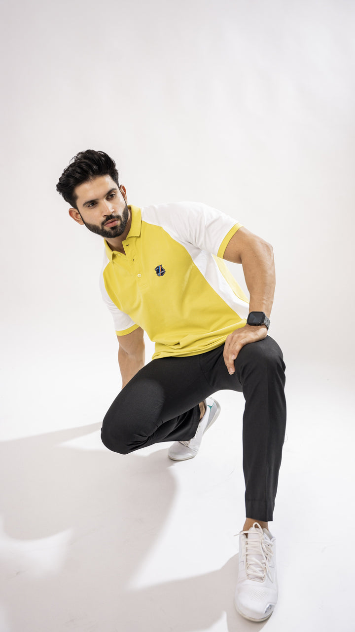 Men's White & Yellow Pique Cotton Polo T-Shirt