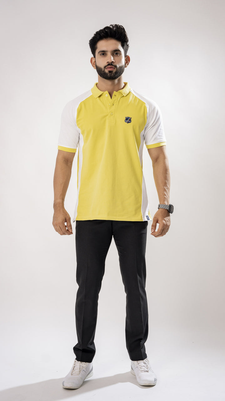 White & Yellow Pique Cotton Polo T-Shirt for men, photo 5