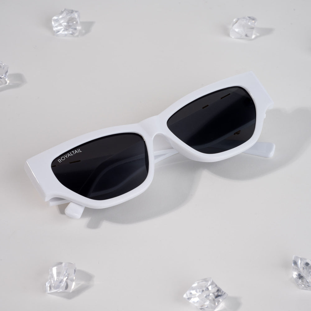 Cat-eye sunglasses for men and women, white frame and black lenses