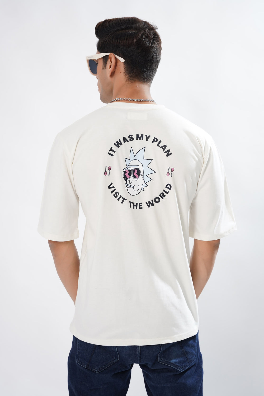 Men's White It's My Plan Oversized Graphic T-Shirt