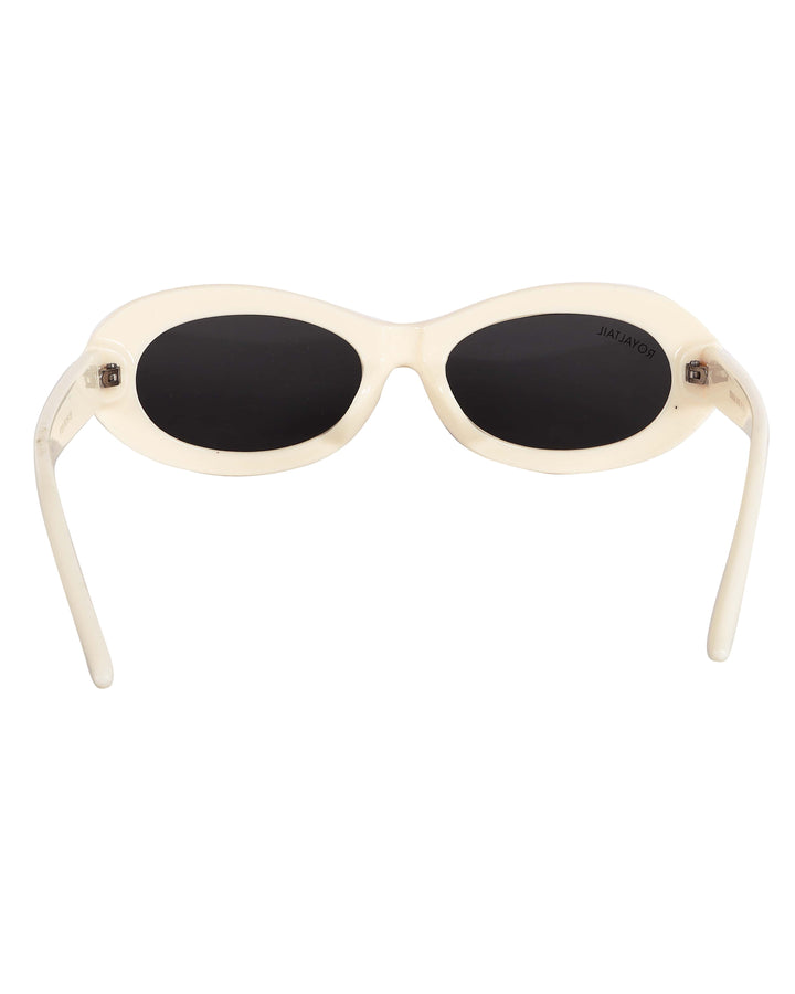 White narrow oval sunglasses with black lenses, photo 5