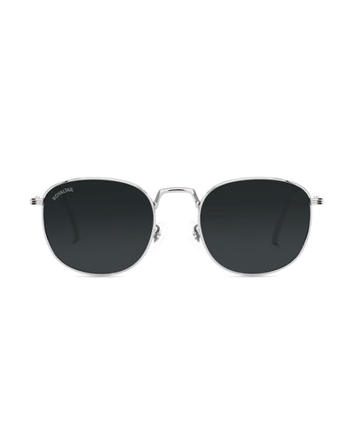 Black Glass and Silver Frame Round Medford Series Polarized Sunglasses - Royaltail