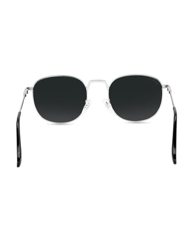 Black Glass and Silver Frame Round Medford Series Polarized Sunglasses - Royaltail