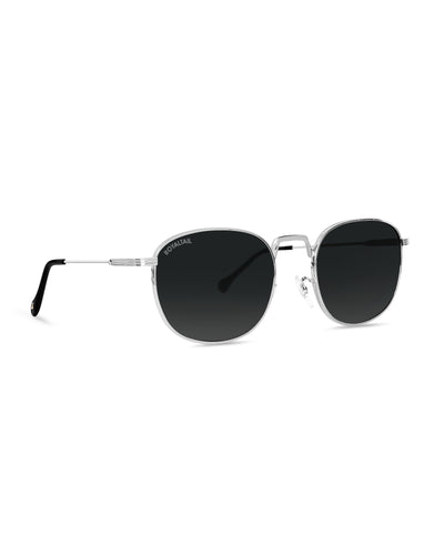 Black Glass and Silver Frame Round Medford Series Polarized Sunglasses - Royaltail