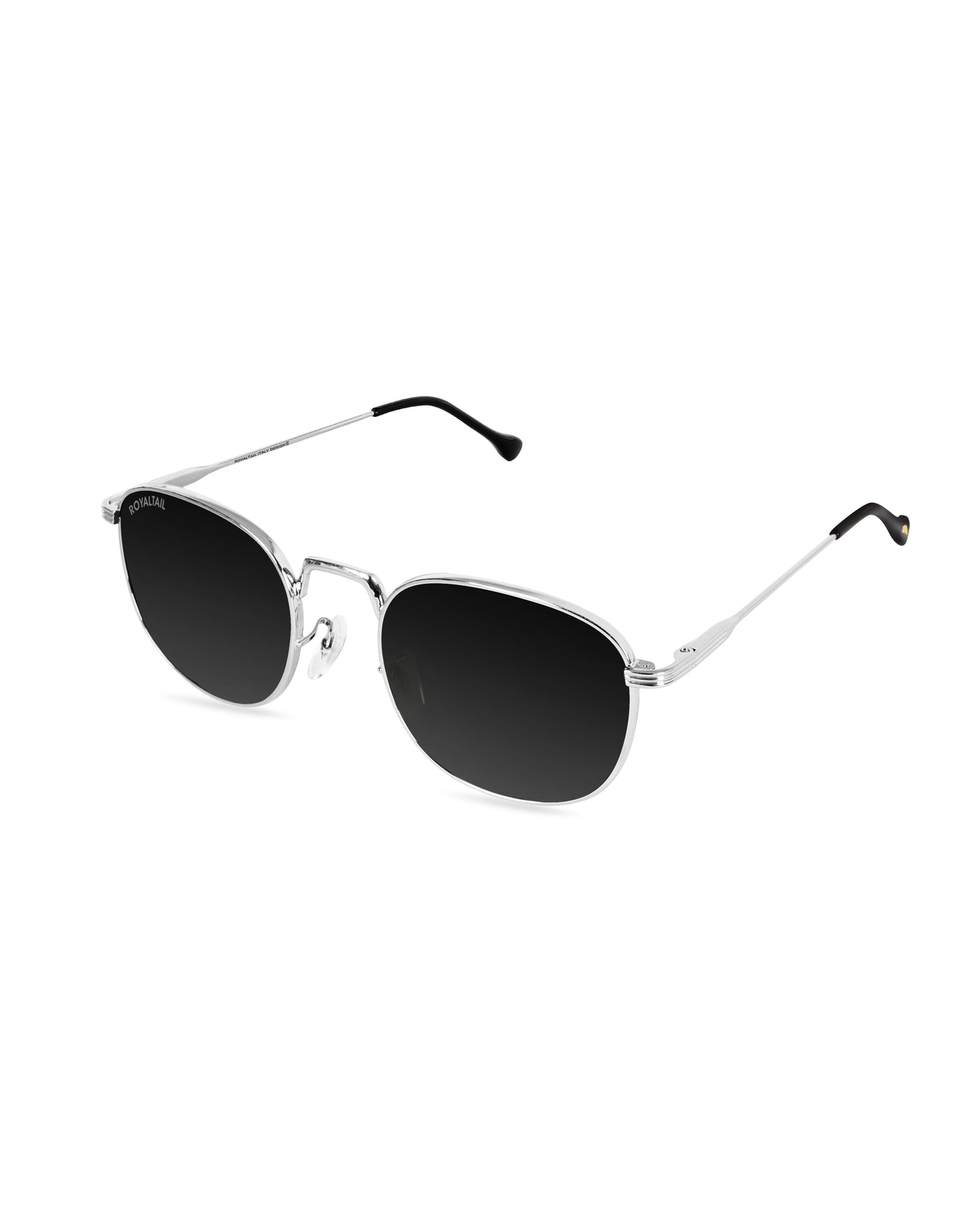 Black Glass and Silver Frame Round Medford Series Polarized Sunglasses - Royaltail