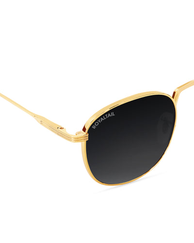Black Glass and Gold Frame Round Medford Series Polarized Sunglasses - Royaltail