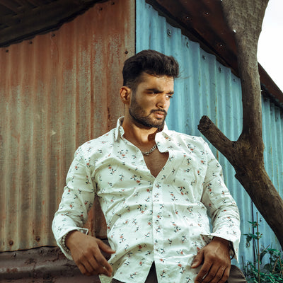 Bright White with Flowers Printed Super Soft Premium Designed Cotton Shirt - Royaltail