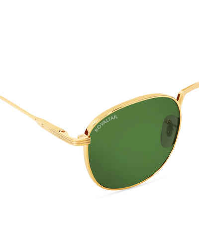 Green Glass and Gold Frame Round Medford Series Polarized Sunglasses - Royaltail