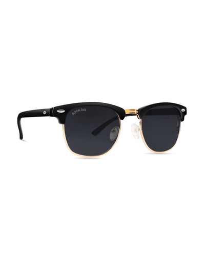 Black Glass and Gold Frame Rim Clubmaster Edition Sunglasses - Royaltail