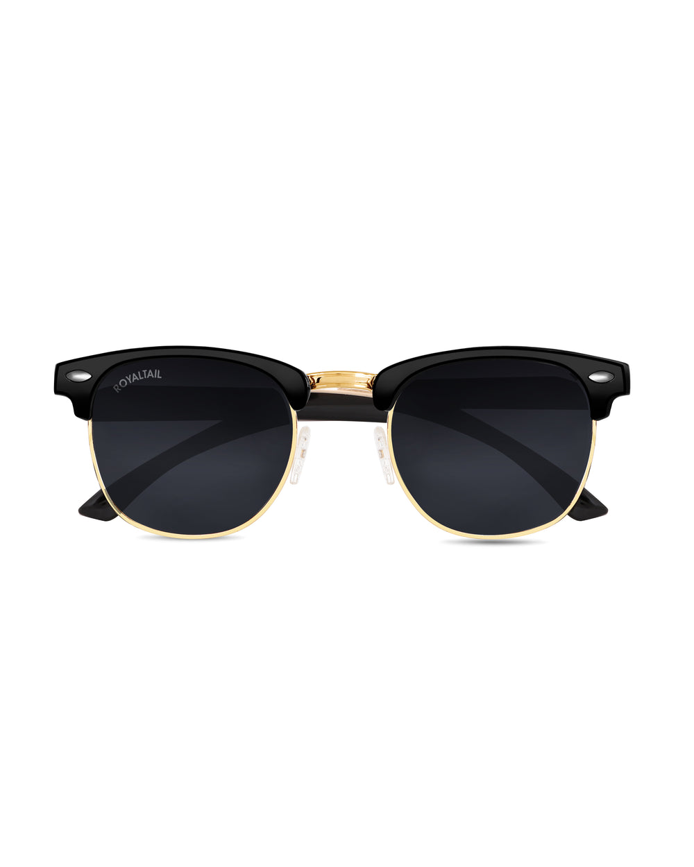 Browline sunglasses for men and women, gold frame and black lenses