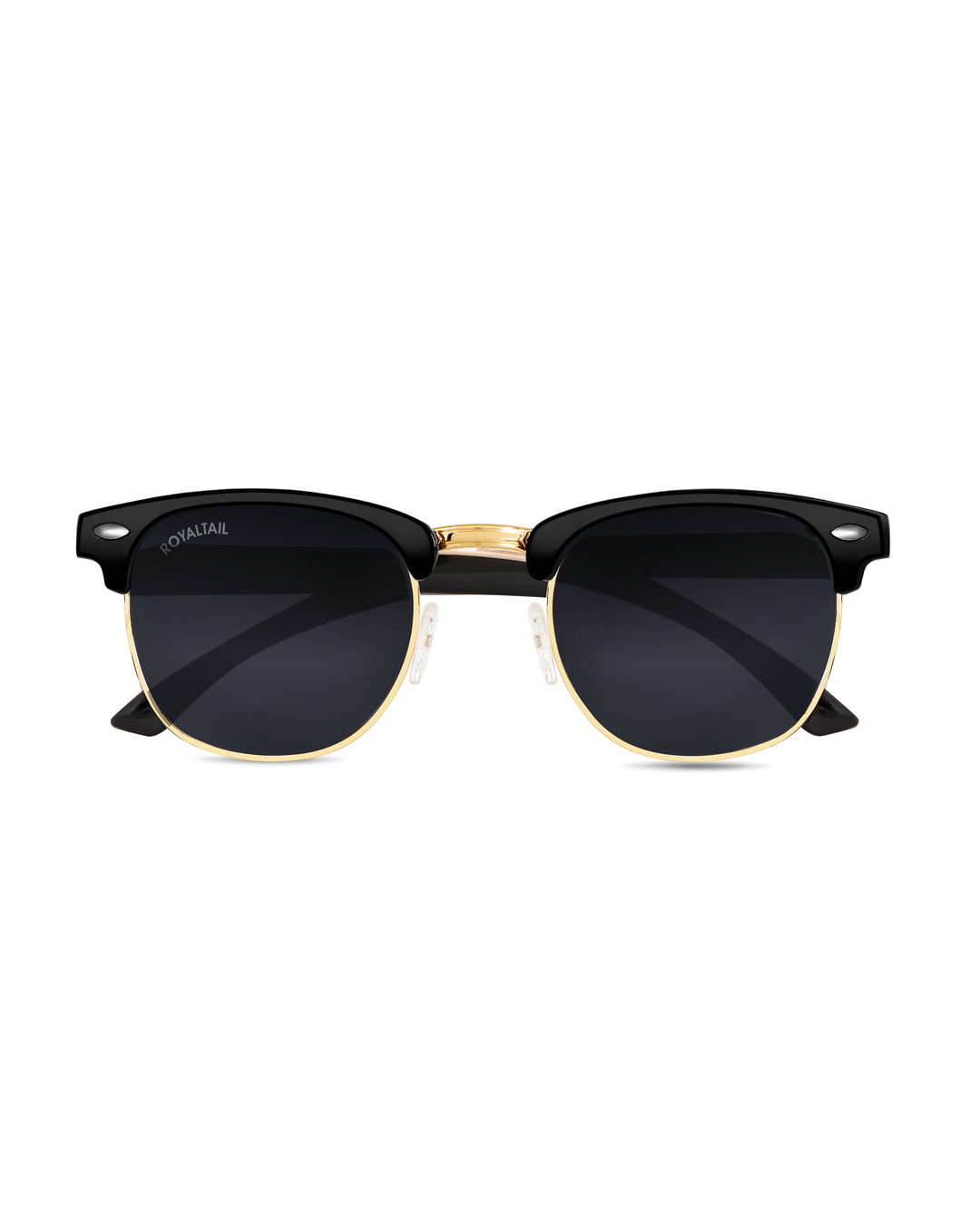Browline sunglasses for men and women, gold frame and black lenses