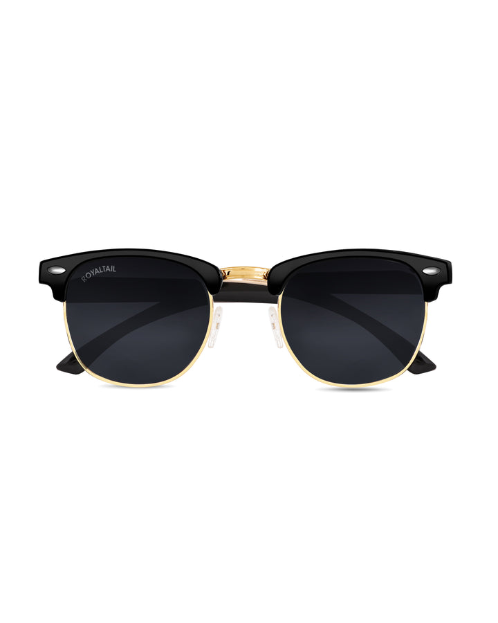 Browline sunglasses for men and women, gold frame and black lenses