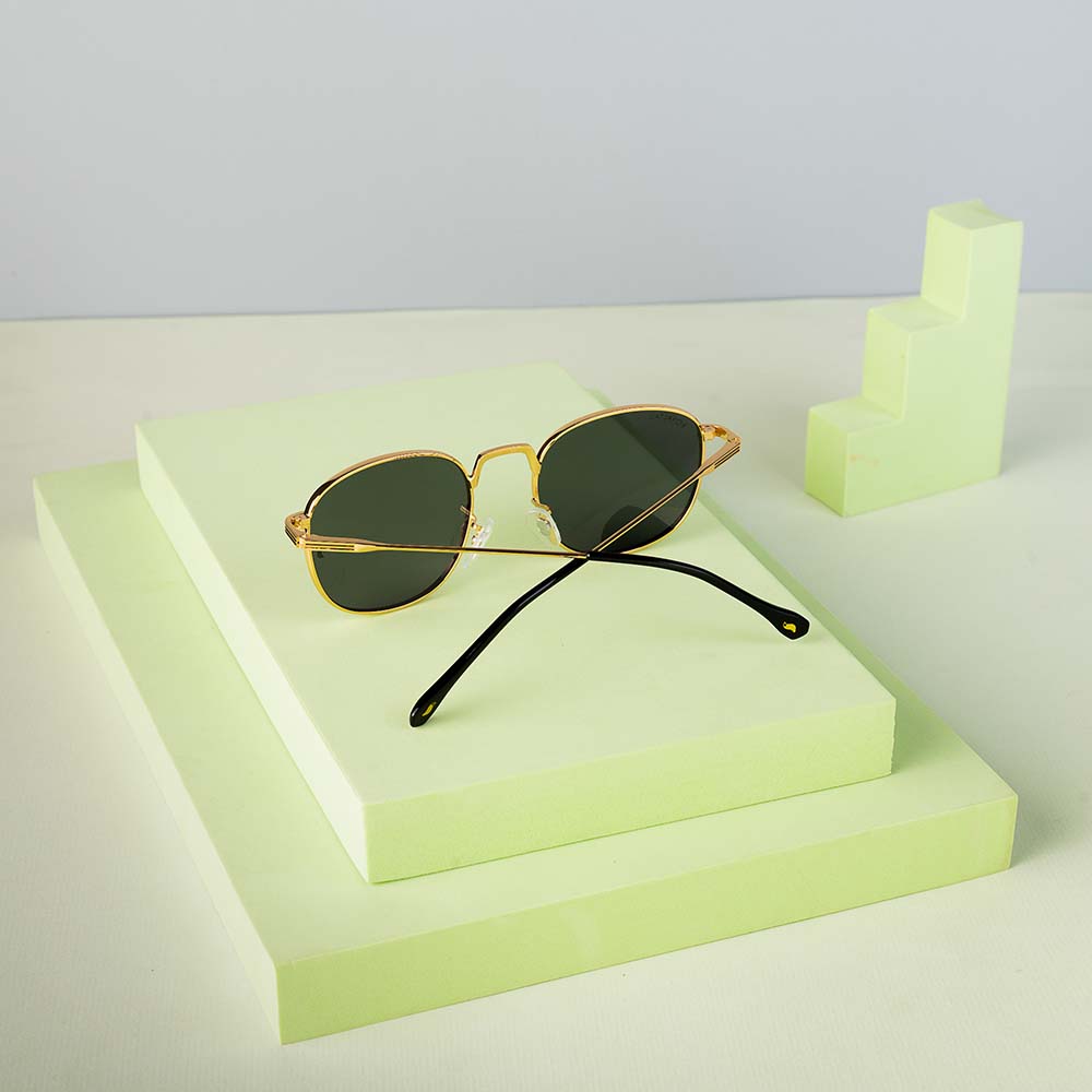 Round sunglasses for men and women, gold frame and black lenses