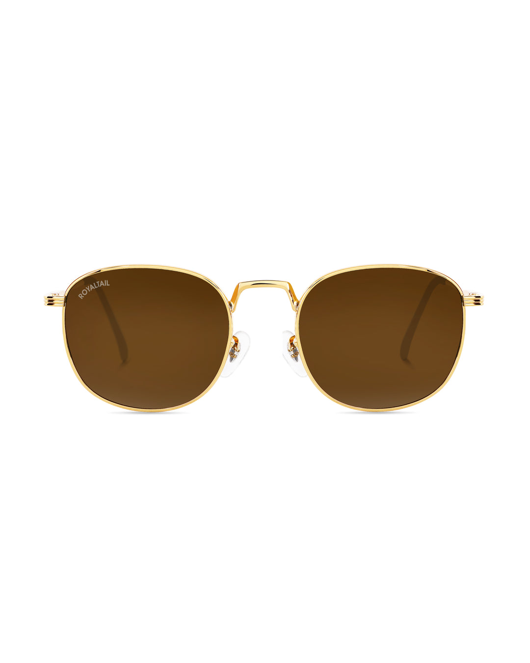 Round sunglasses for men and women, gold frame and brown lenses
