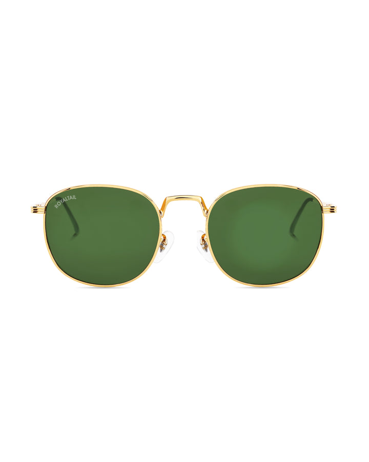 Round sunglasses for men and women, gold frame and green lenses