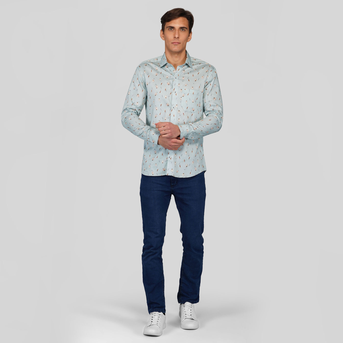 Grey with Feather and Maple Leaf Printed Super Soft Premium Designed Cotton Shirt - Royaltail