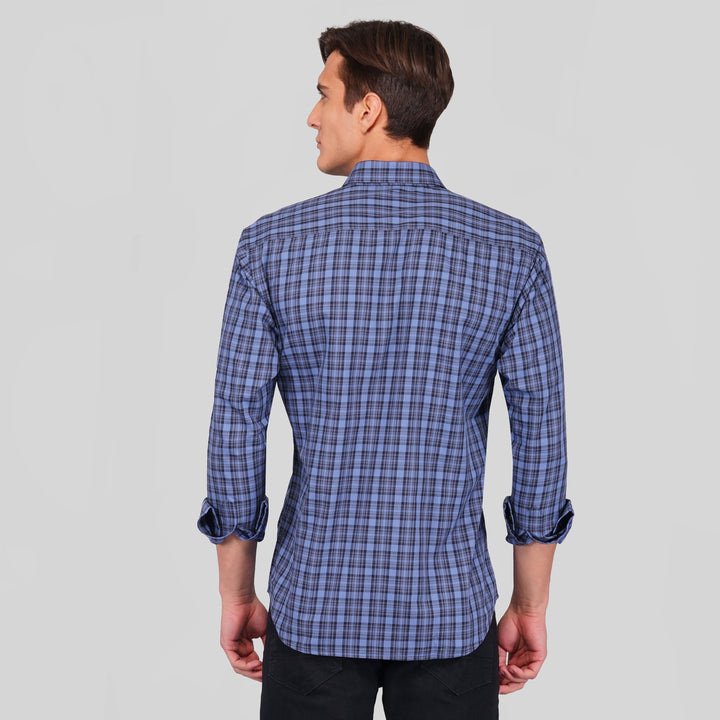 Mid Blue Premium Gingham Small Check Patterned Giza Cotton Shirt - Royaltail