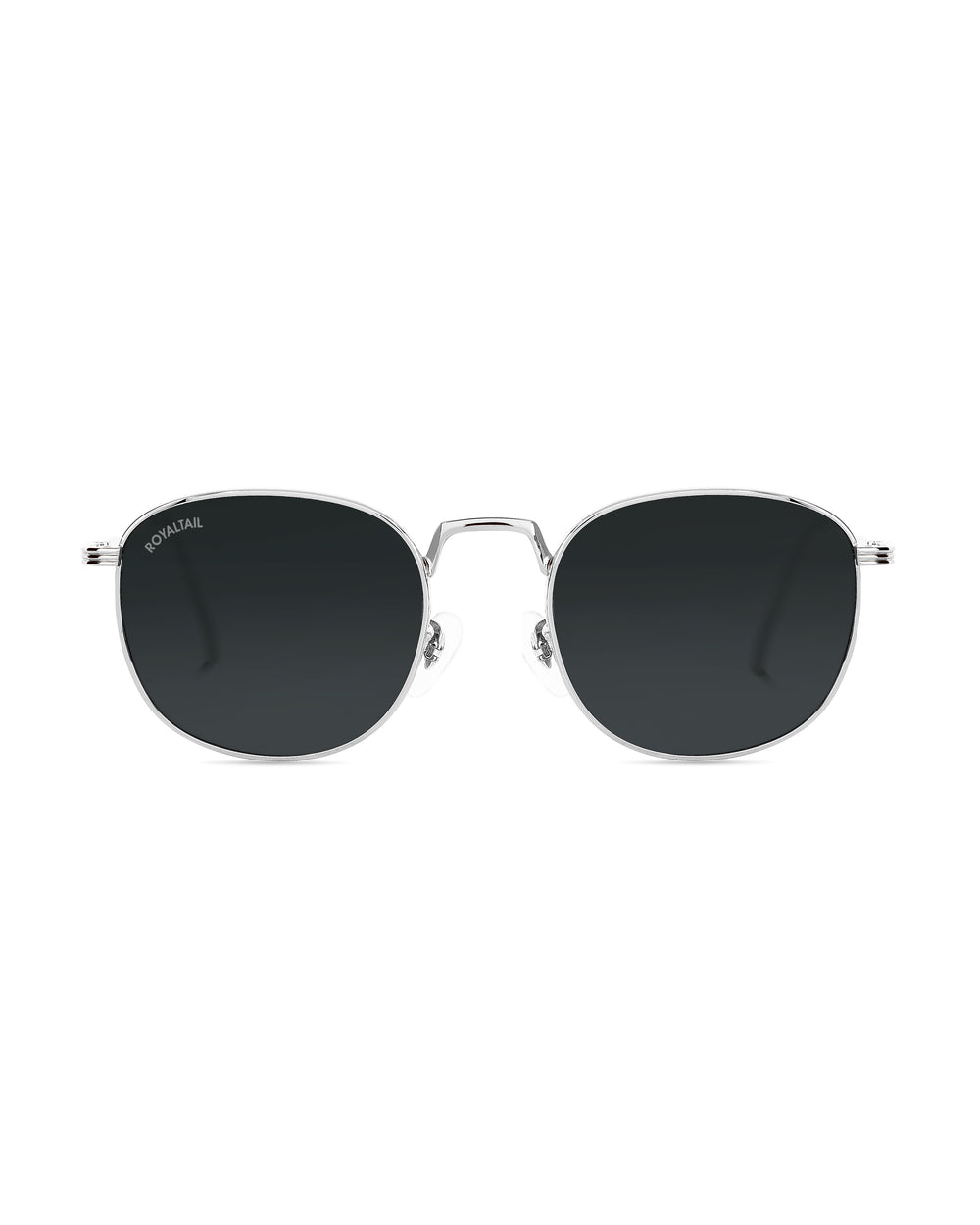 Round sunglasses for men and women, silver frame and black lenses