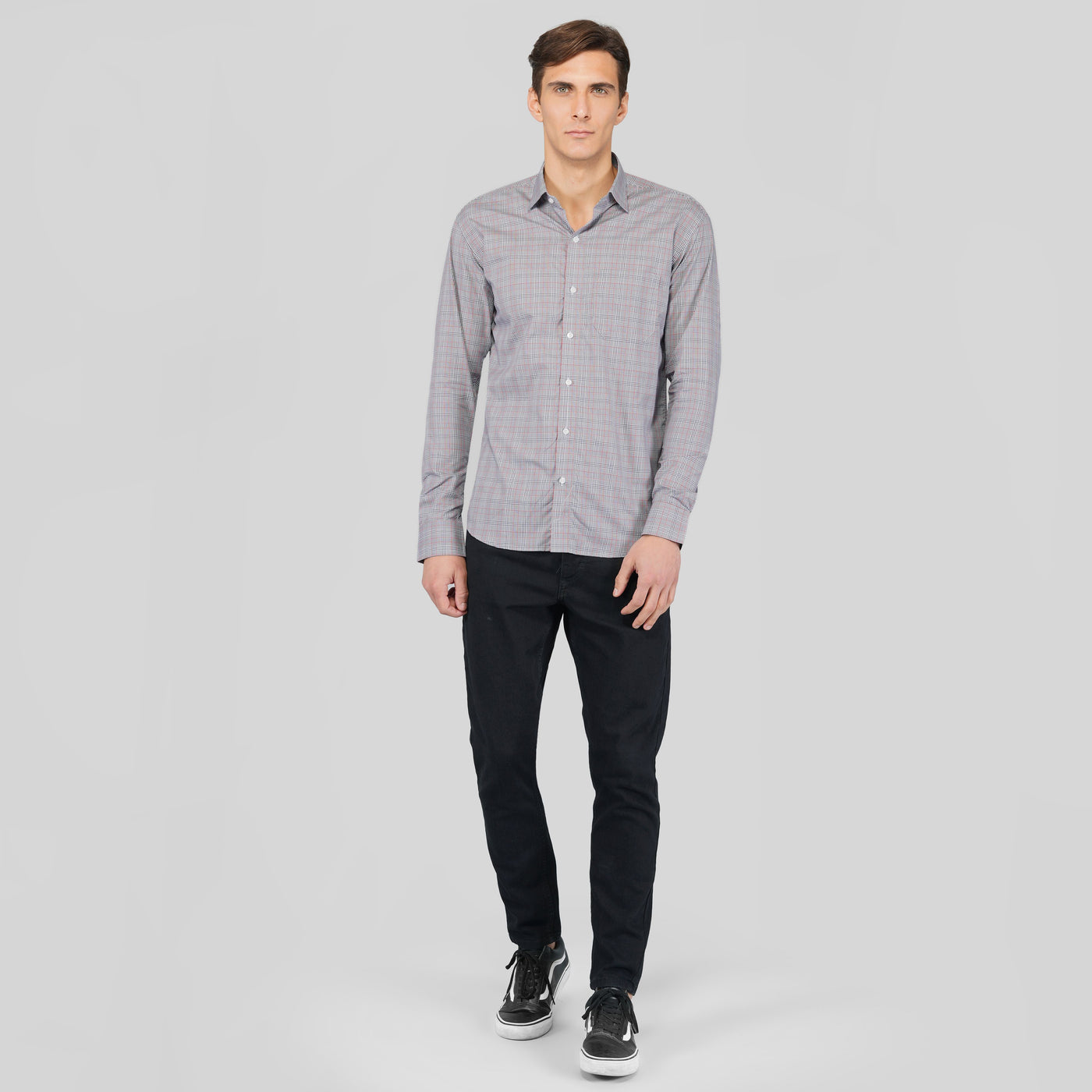 White with Blue and Red Premium Check Patterned Giza Cotton Shirt - Royaltail